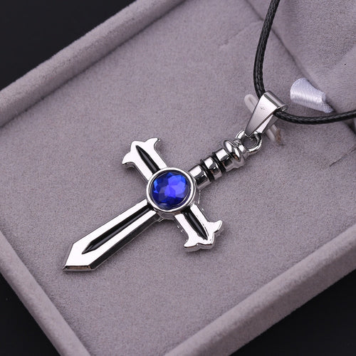 Blue Crystal Cross Fairy Tail Gray Fullbuster Cosplay Jewelry For Men and Women