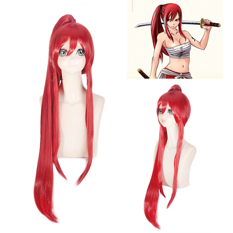 Fairy Tail Erza Scarlet Cosplay Wig Red Long Straight ponytail Costume